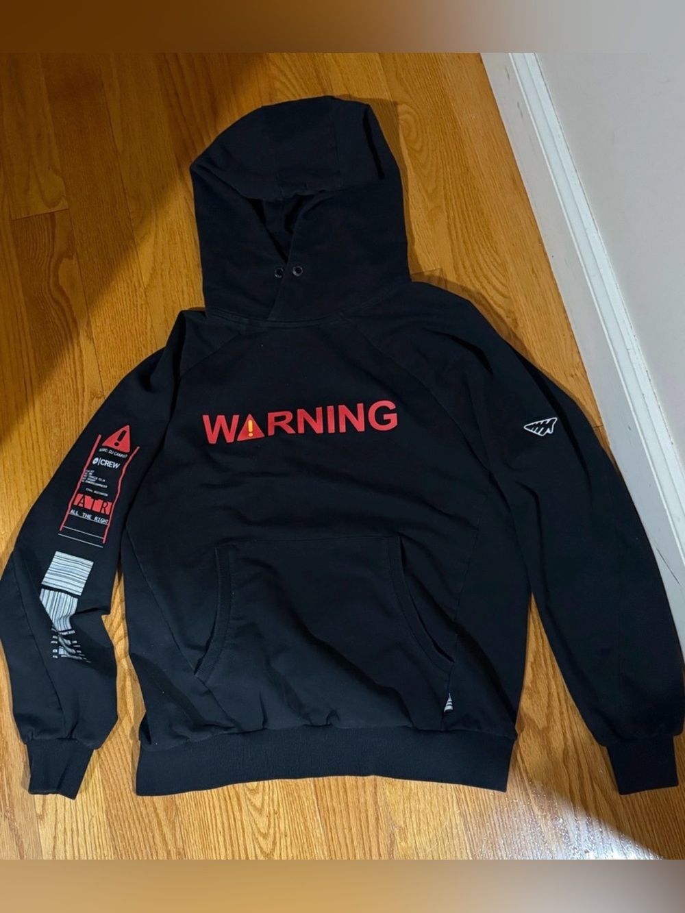 Men's Black WARNING Graphic Pullover Hoodie